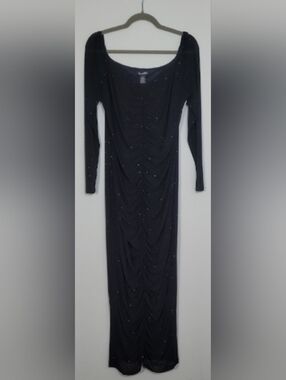 Vintage Candalite Ruched Maxi Formal Dress Large Black Sheer Sleeve Whimsigoth